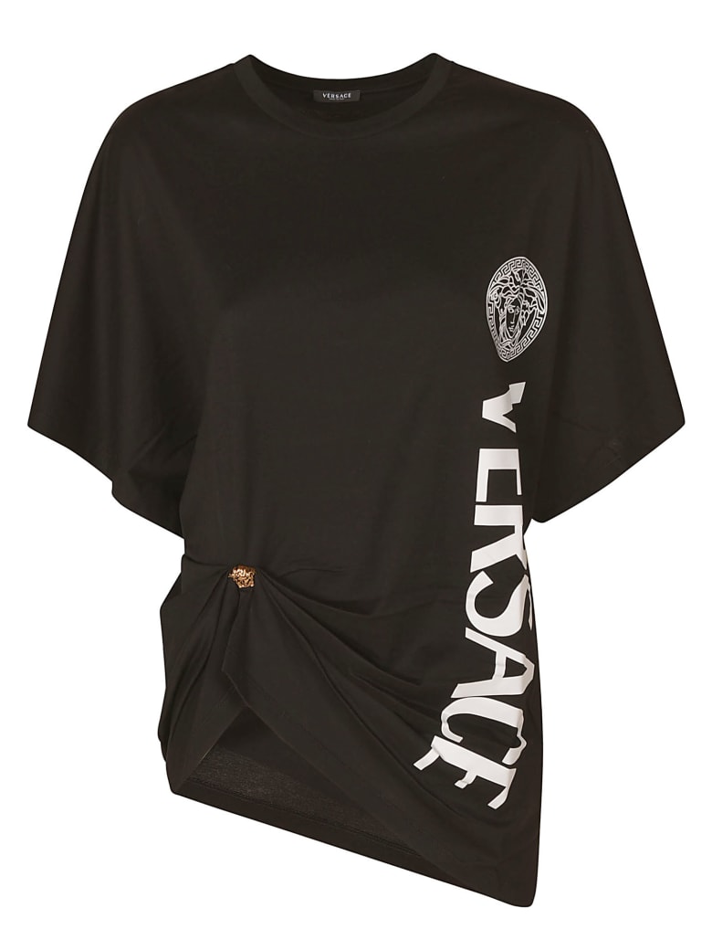 Versace Logo Print Asymmetric T-shirt - White/Black