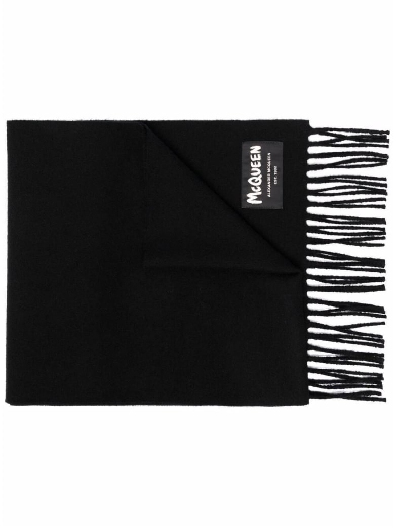 Alexander McQueen Graffiti Black Wool Scarf - Black