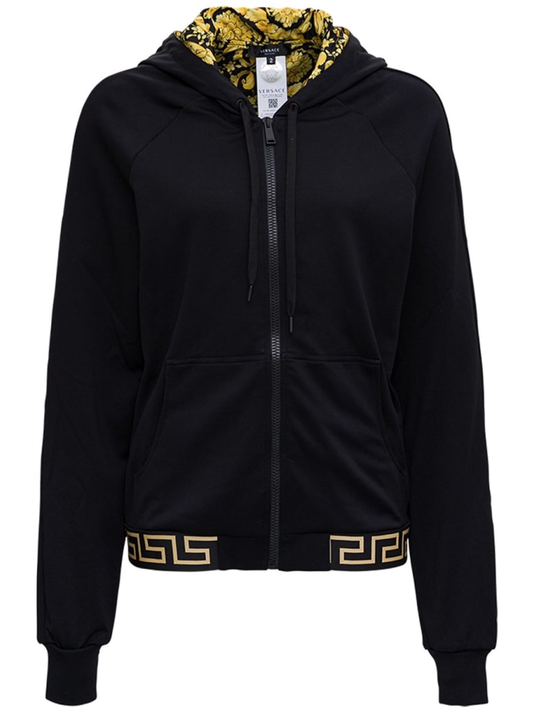 Versace Hoodie In Technical Jersey - Black