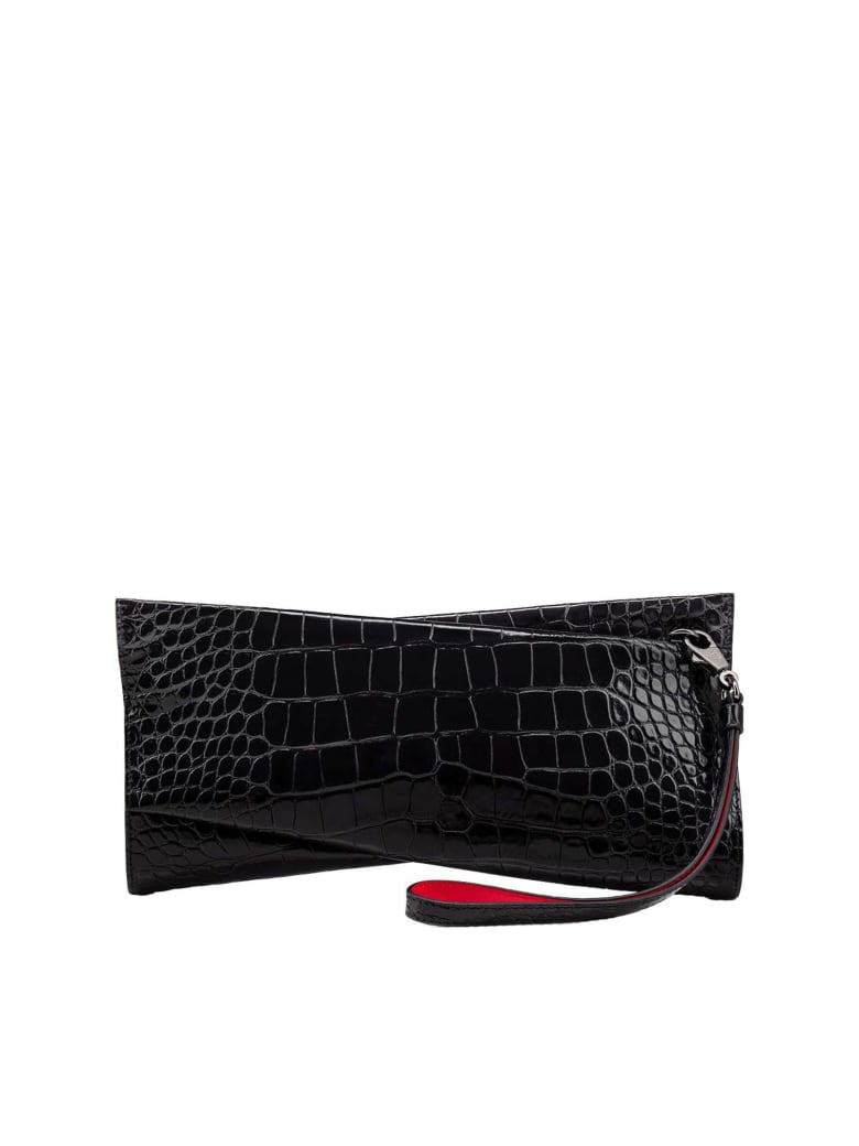 Christian Louboutin Black Cocco Printed Leather Loubitwist Clutch Bag - BLACK