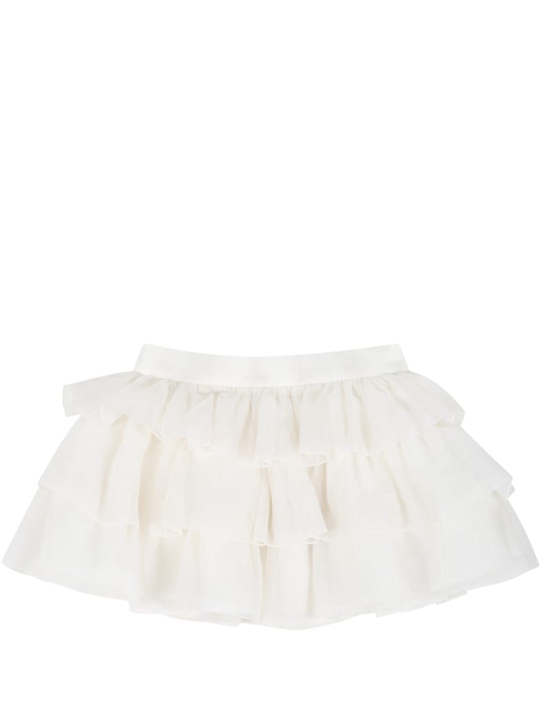 Little Bear Ivory Skirt For Baby Girl With Stripes - Ivory