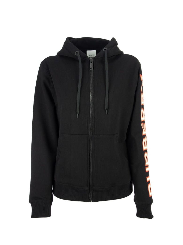 Burberry Rylee - Logo Print Cotton Oversized Hooded Sweatshirt - Black