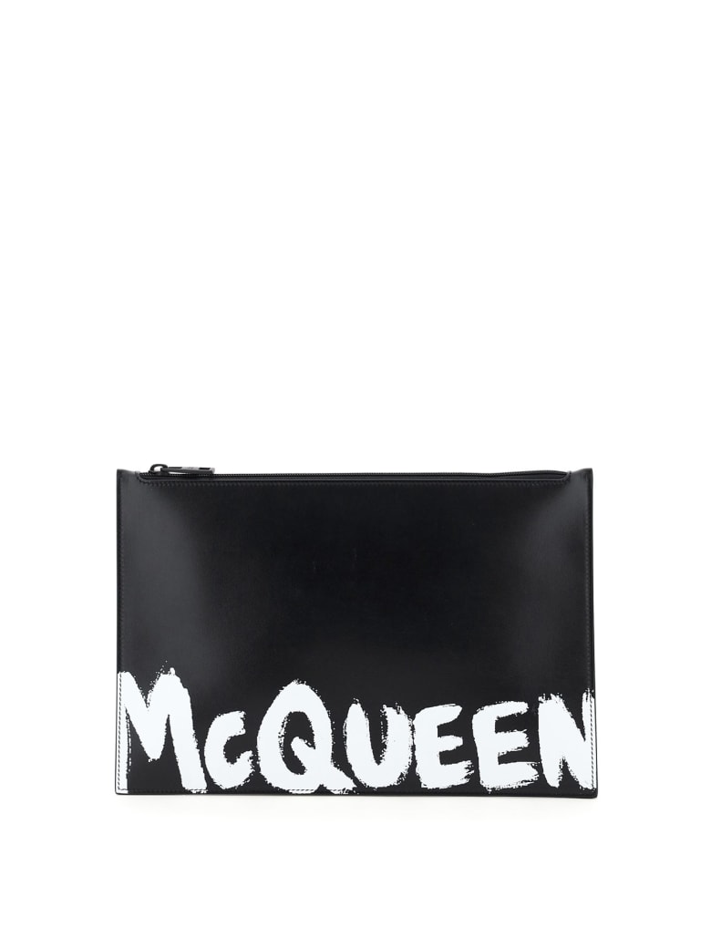 Alexander McQueen Flat Pouch Graffiti Logo - Nero