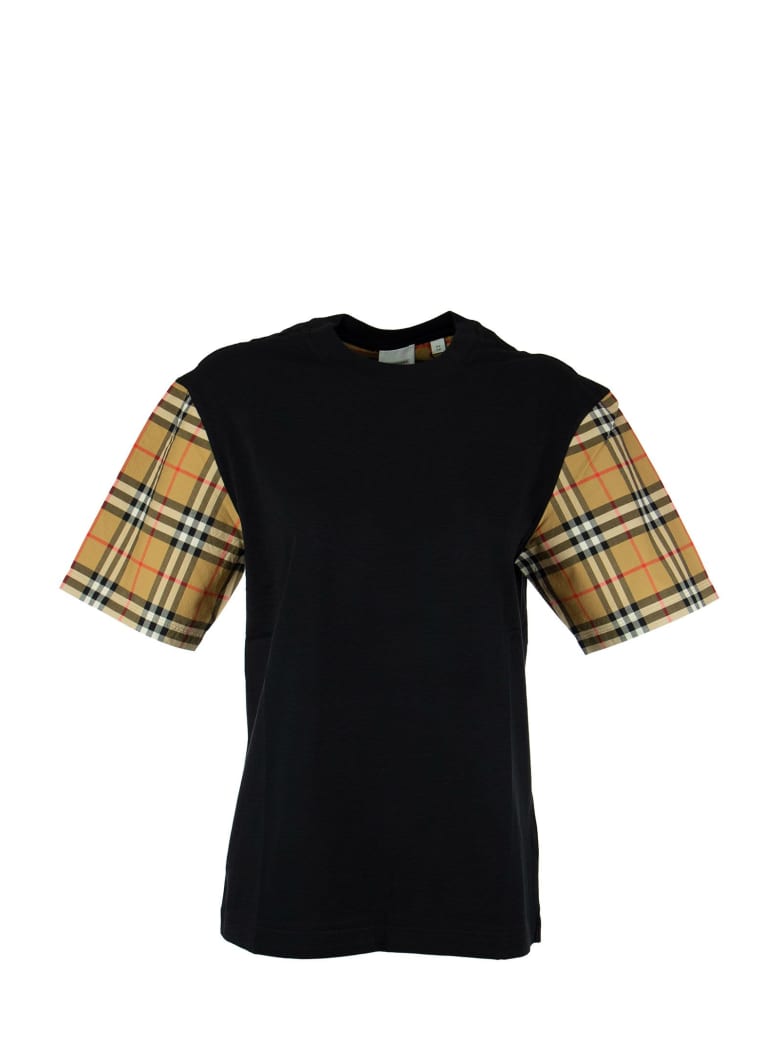 Burberry Serra - Vintage Check Sleeve Cotton T-shirt - Black