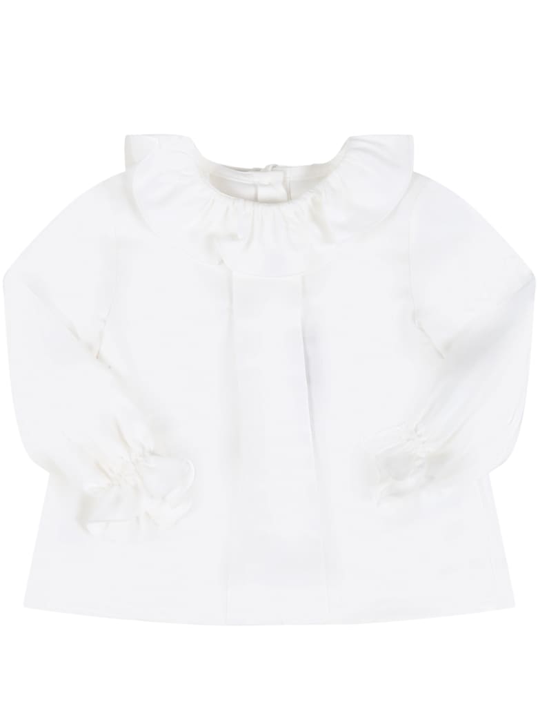 Little Bear White Blouse For Baby Girl - White