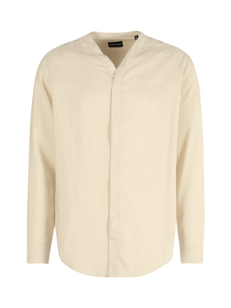 Giorgio Armani Collarless Button-up Shirt - Kc Beige