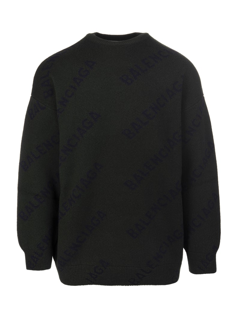 Balenciaga Dark Green And Black All-over Diag Logo Unisex Pullover - Dark green/ink