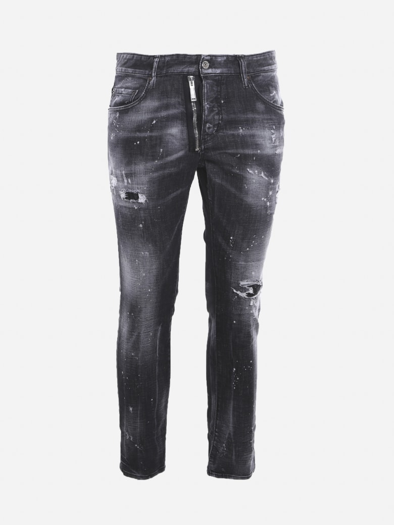 Dsquared2 Stretch Cotton Jeans With Tear Detail - Black