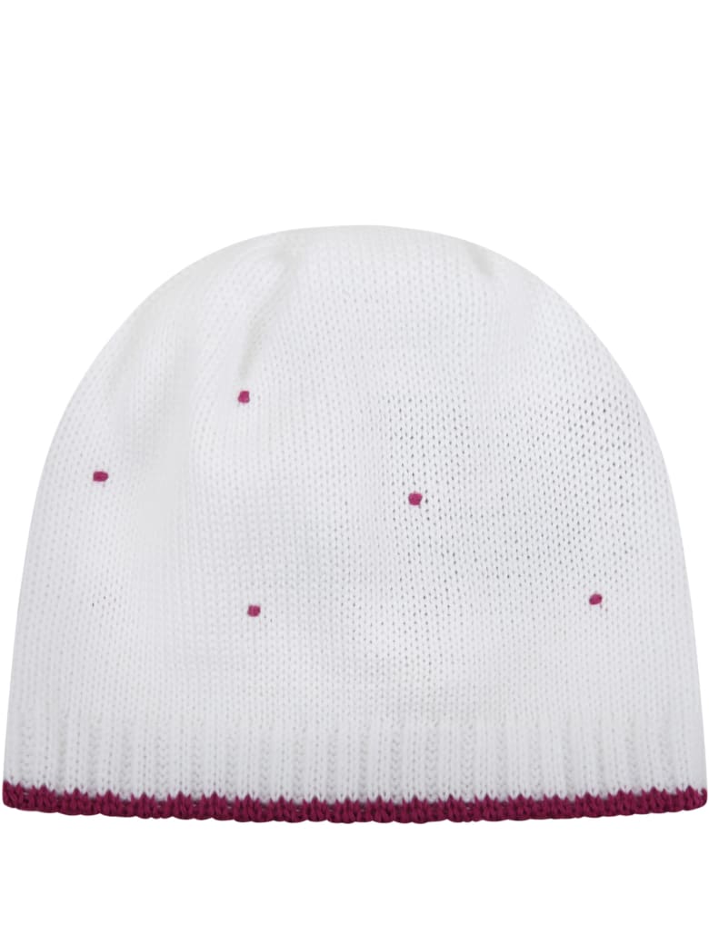 Little Bear White Hat For Babygirl With Polka-dots - White