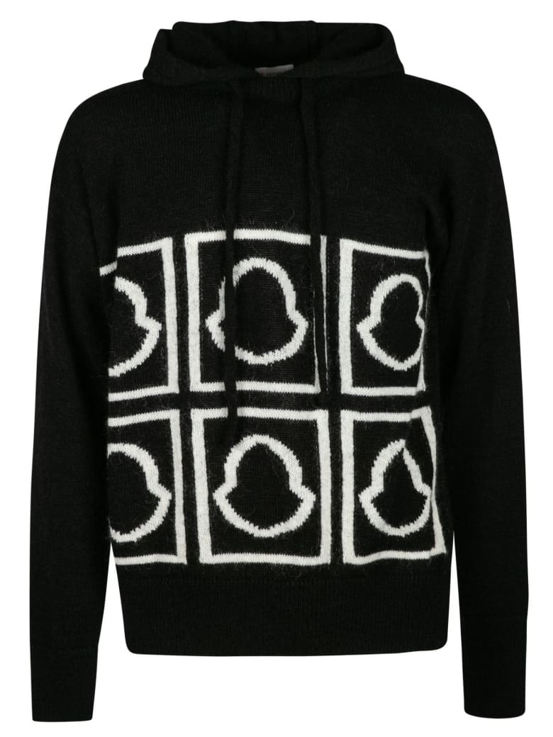 Moncler Hooded Logo Knit Sweater - Black/White