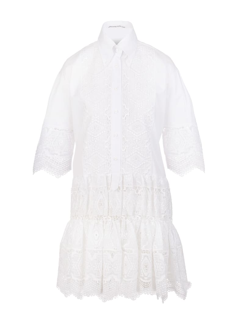 Ermanno Scervino White Short Dress With Embroidery And Macrame' - Bianco