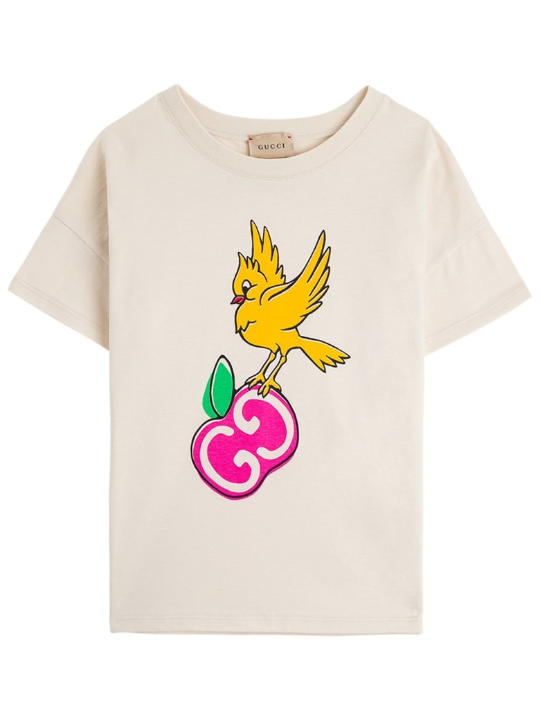Gucci Jersey T-shirt With Gg Apple Print - Bone