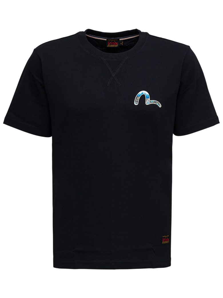 Evisu Black Jersey T-shirt With Dragon Back Print - Black