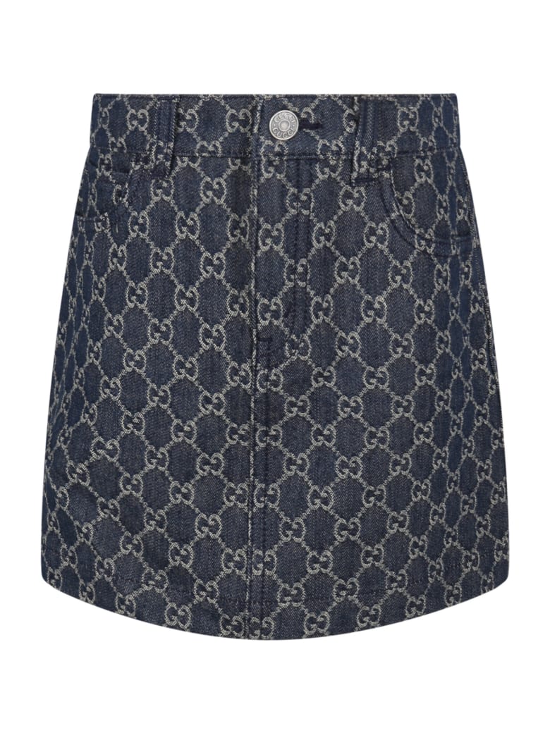 Gucci Blue Skirt For Girl With Double Gg - Denim