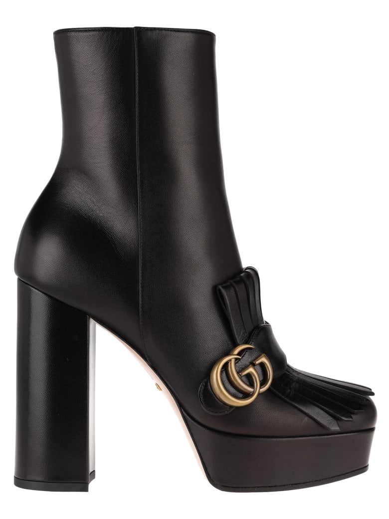 gucci leather platform ankle boot with fringe
