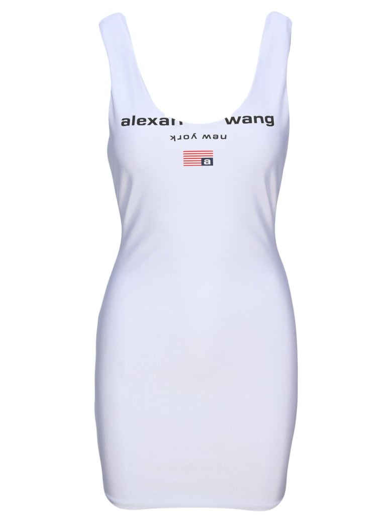 T by Alexander Wang Fitted Logo Tank Dress In Active Stretch - WHITE