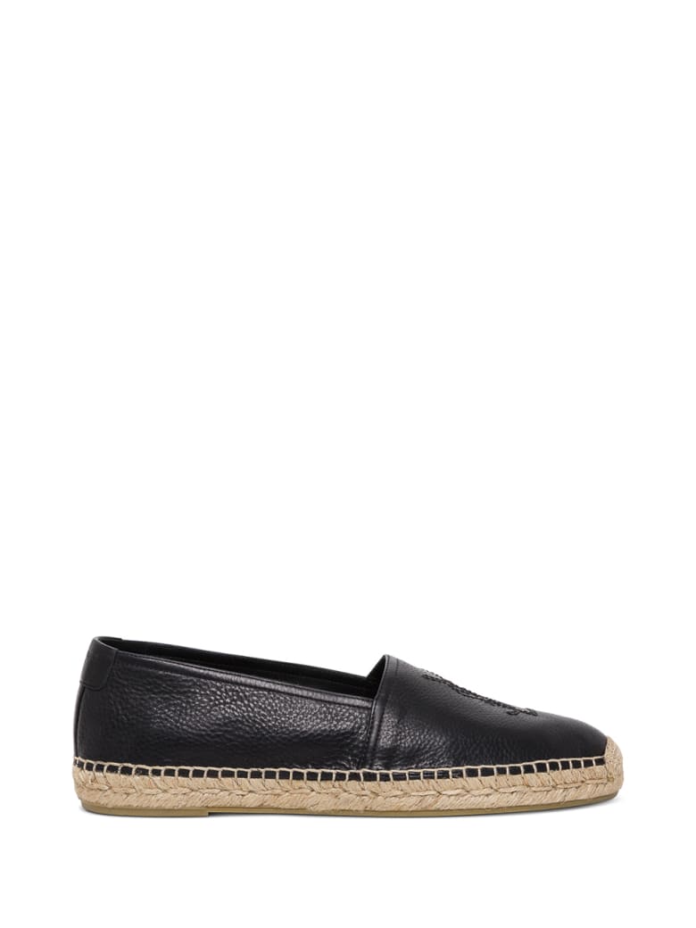 Saint Laurent Espadrilles In Black Leather With Logo - Black