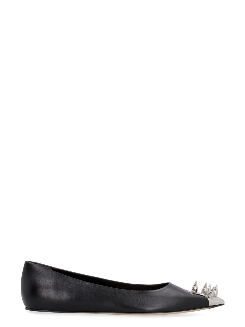 Alexander McQueen Leather Pointy-toe Ballet Flats - Black/silver