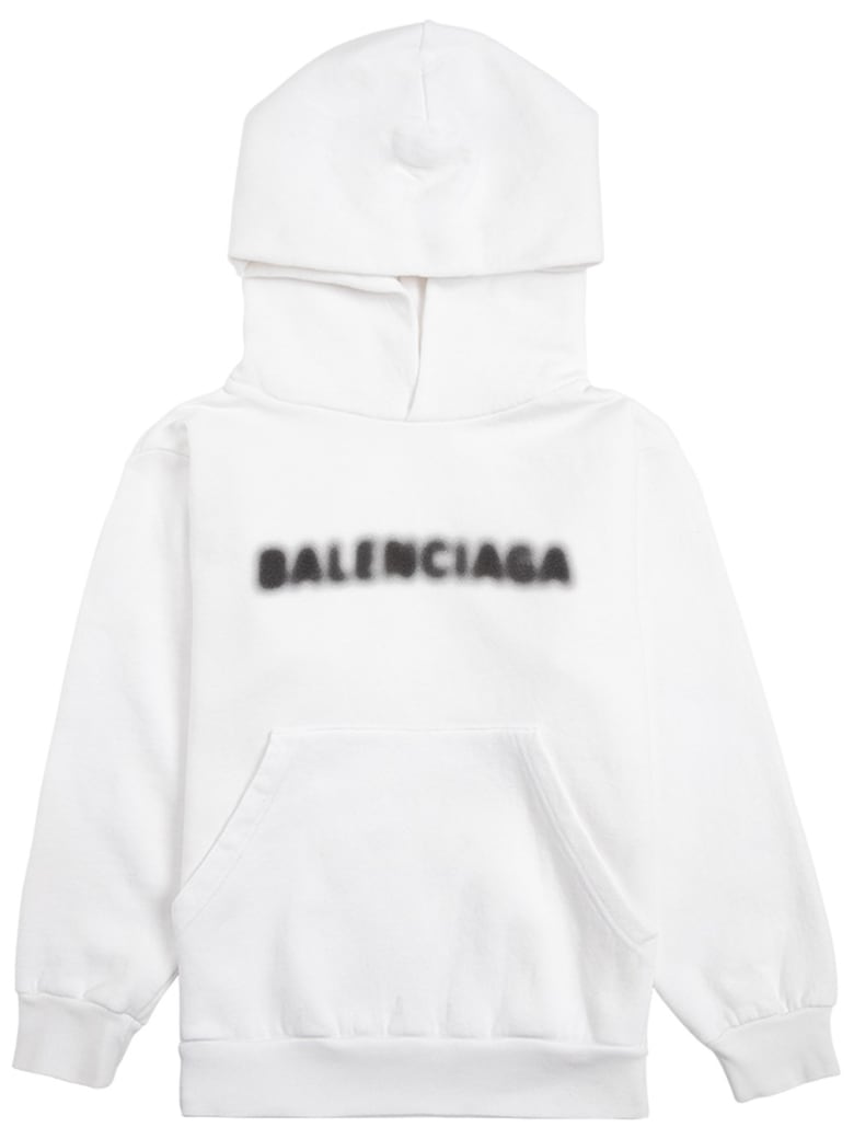 Balenciaga White Jersey Hoodie With Logo Print - White