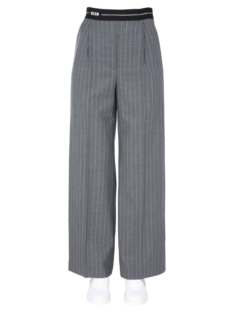 MSGM Pants With Logo - GRIGIO