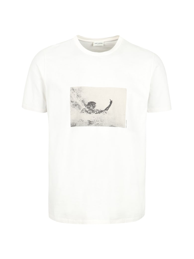Saint Laurent Printed Cotton T-shirt - Ecru