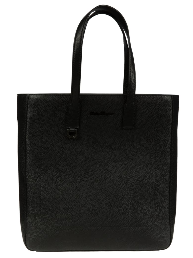 Salvatore Ferragamo Logo Stamped Shopper Bag - Black