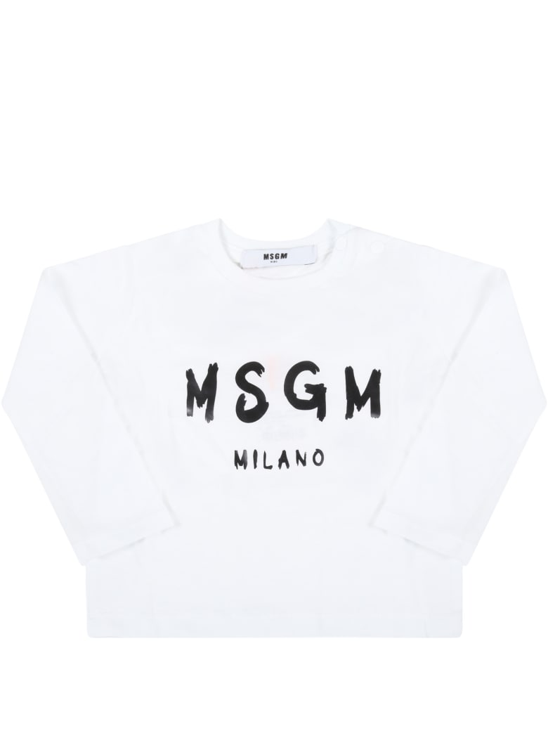 MSGM White T-shirt For Baby Kids With Logo - White