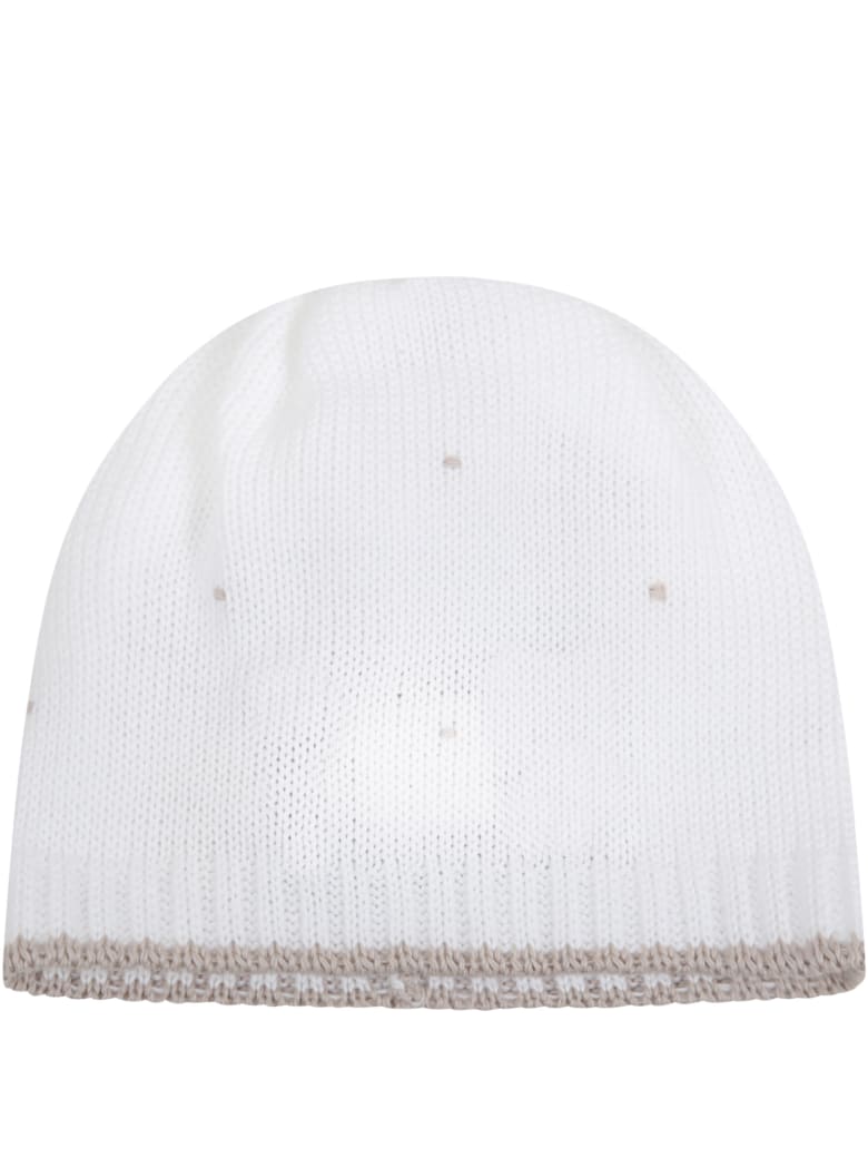 Little Bear White Hat For Babykids With Polka-dots - White