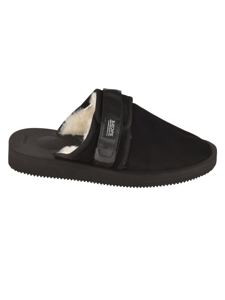 SUICOKE Fur Applique Side Strap Sandals - Nero