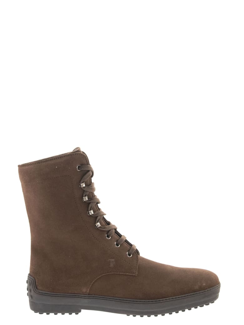 Tod's Winter Rubber Boots In Suede Leather - Brown
