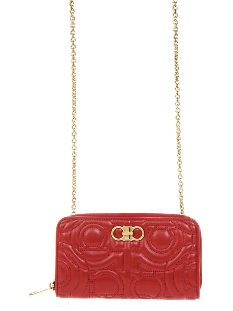 Salvatore Ferragamo Mini Bag In Red Leather With Embossed Gancini Print ...