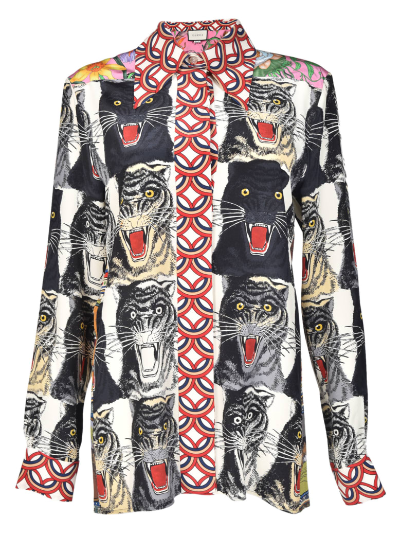 Gucci Tiger Face Print Silk Shirt | italist, ALWAYS LIKE A SALE