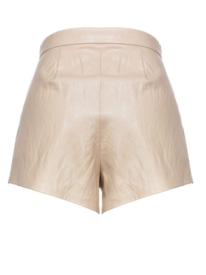 Pinko Beige Leatheret Shorts - Beige Sabbia