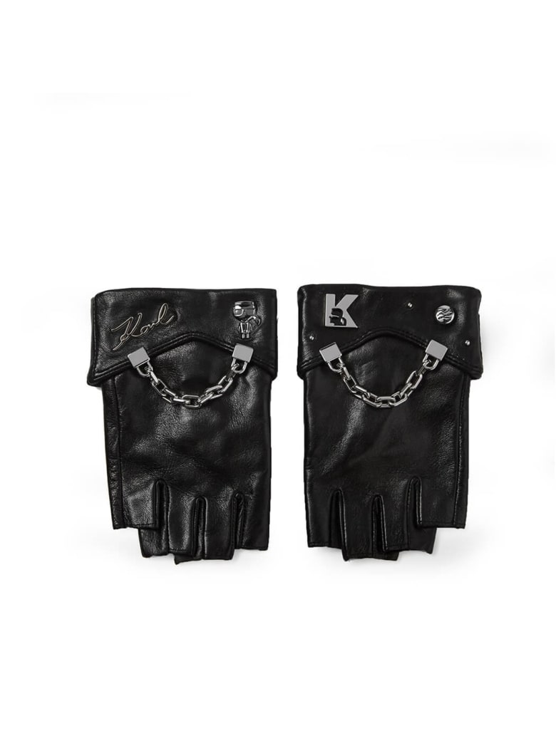 Karl Lagerfeld K/seven Black Leather Gloves - Nero