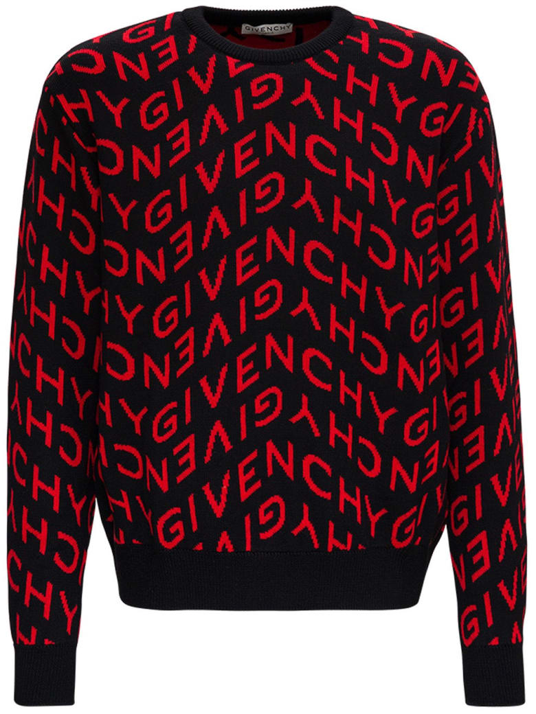 Givenchy Wool Sweater With Allover Refracted Logo Jacquard - Red