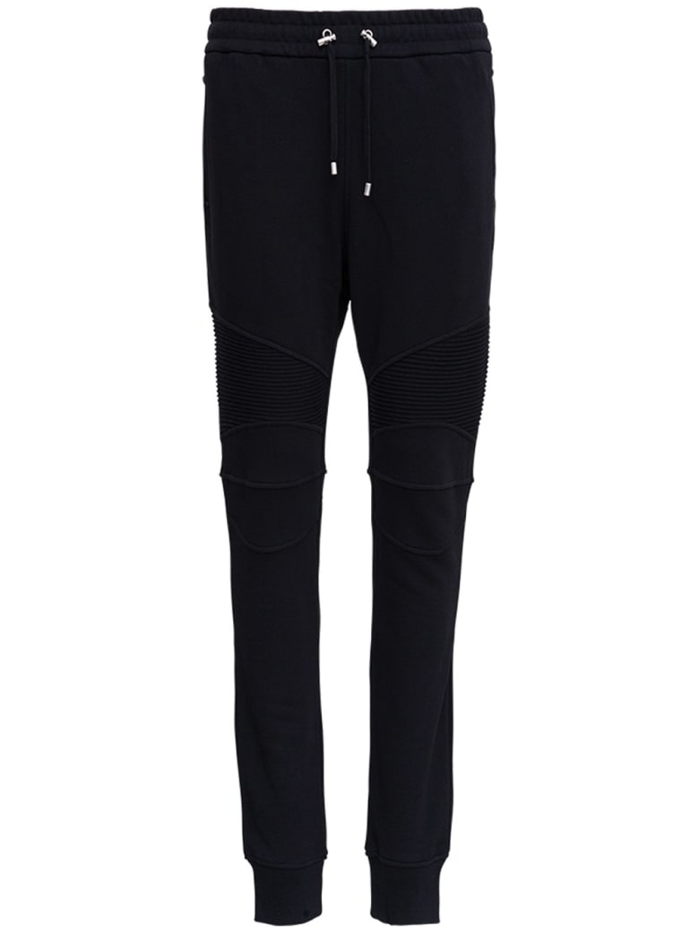 Balmain Black Cotton Joggers With Logo Print - Black