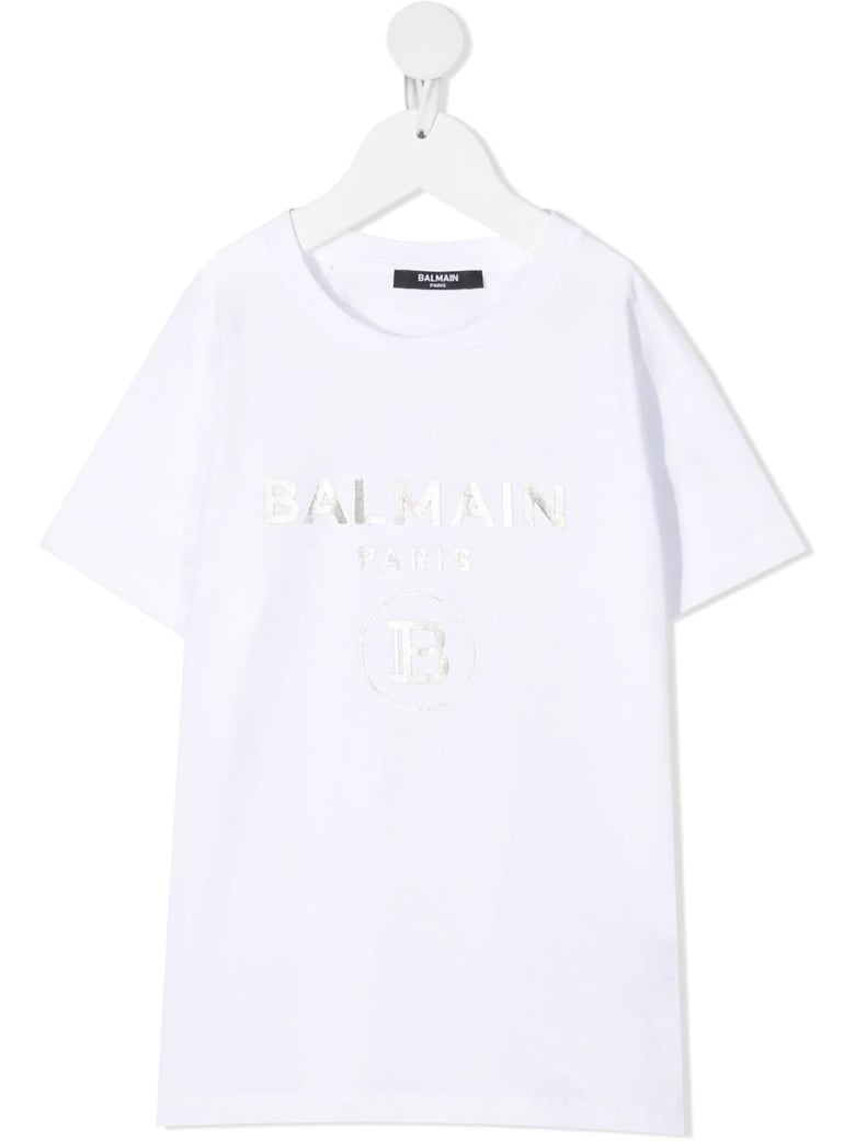 Balmain Unisex Kid White And Sliver Logo T-shirt
