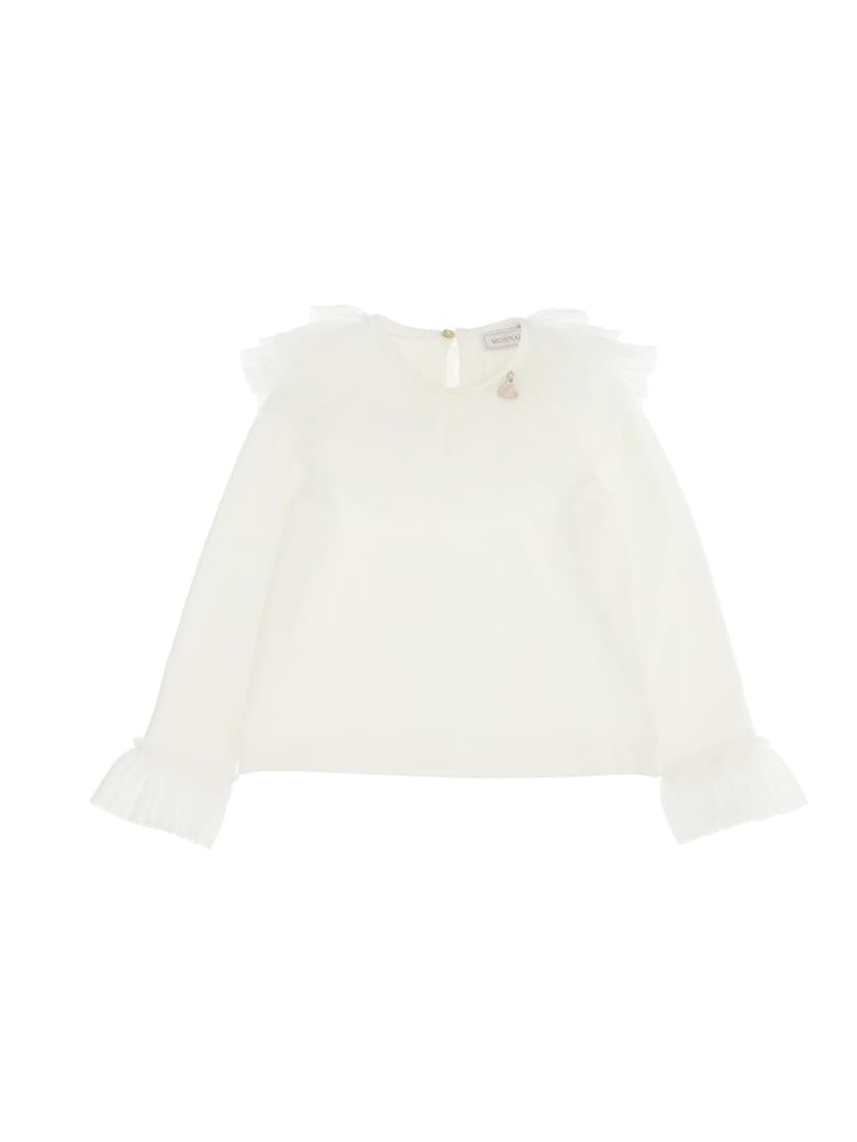 Monnalisa T-shirt With Galette Tulle - White