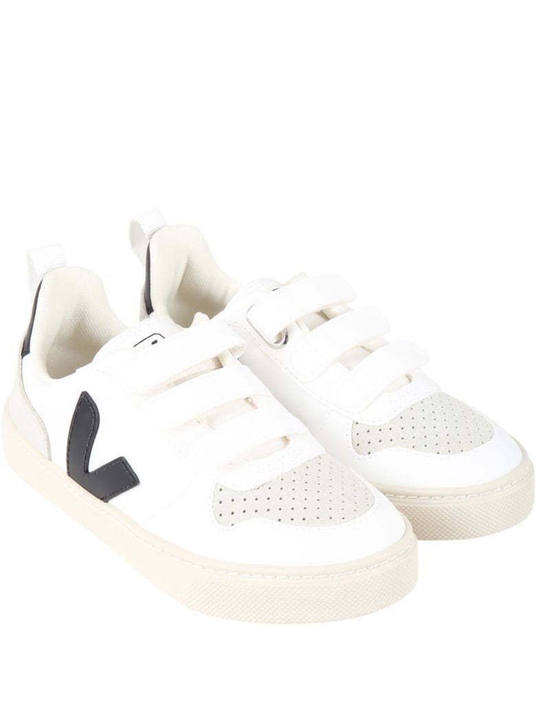 Veja White Sneakers For Kids With Black Logo | ArmyShops