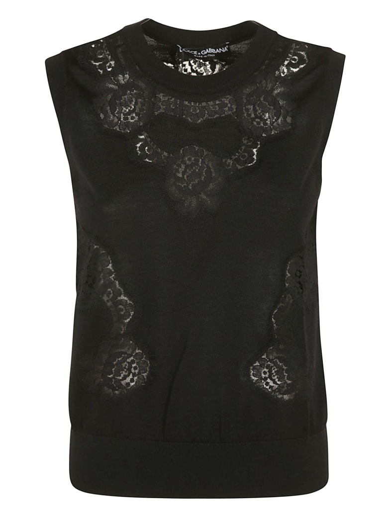 Dolce & Gabbana Floral Lace Paneled Sleeveless Top - Black