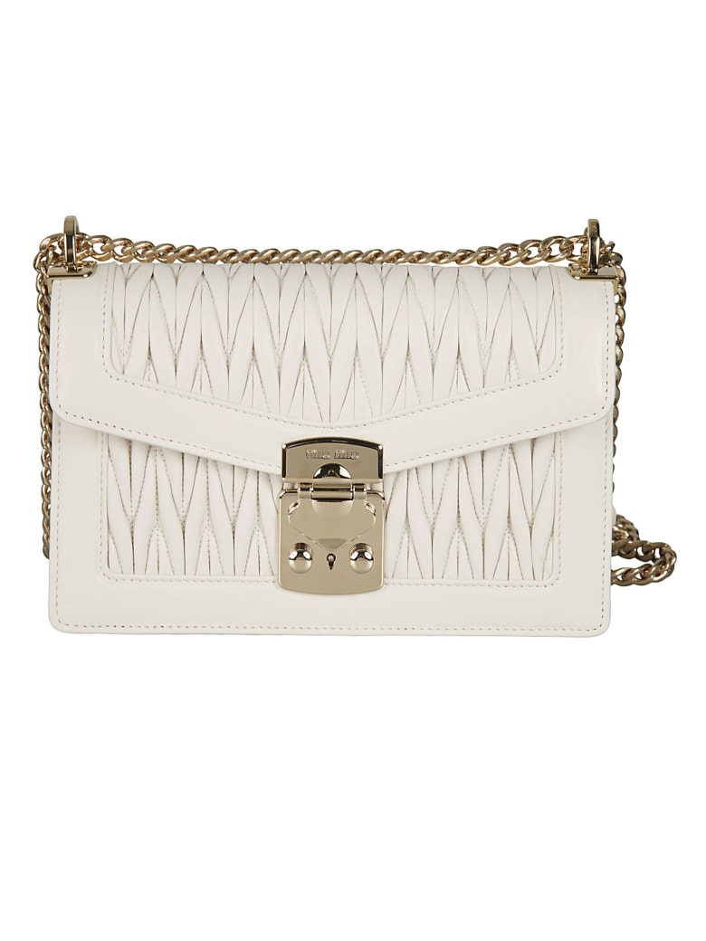 Miu Miu Matelassé Chain Shoulder Bag - White