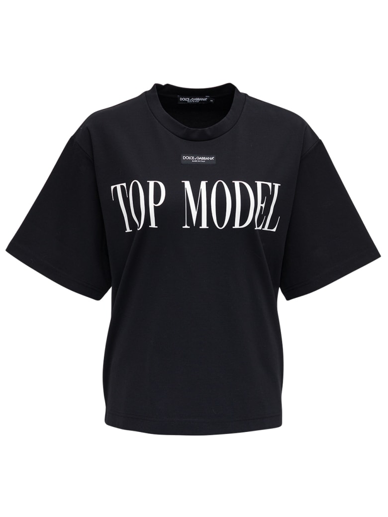 Dolce & Gabbana Black Cotton T-shirt With Top Model Front Print - Black