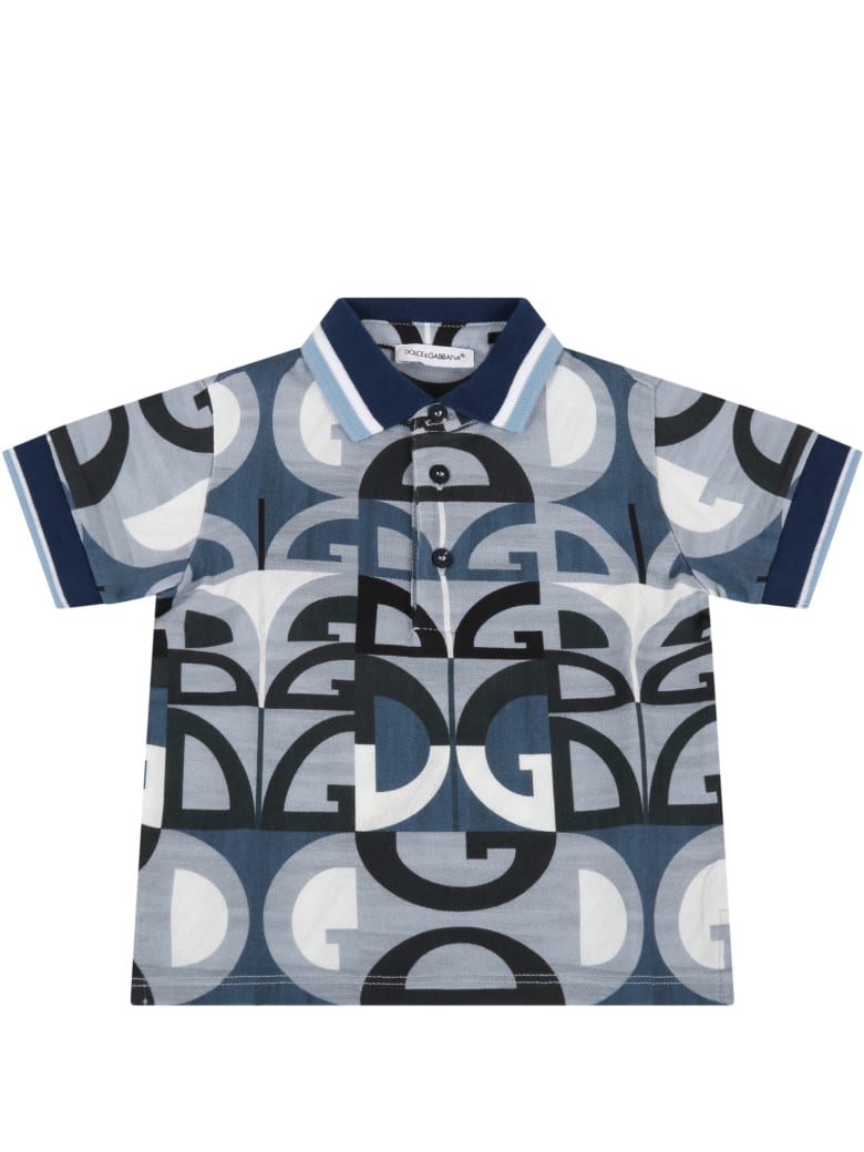 Dolce & Gabbana Light Blue Polo Shirt For Babyboy With Logos - Light Blue