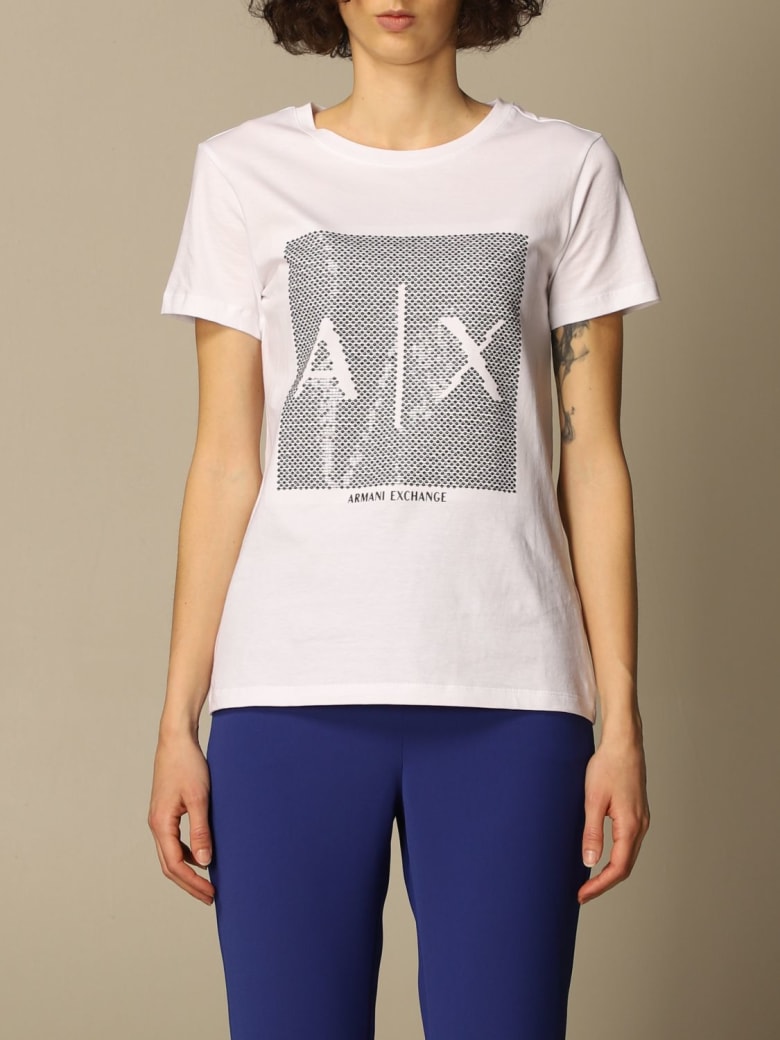 Armani Collezioni Armani Exchange T-shirt Armani Exchange Cotton T-shirt With Big Sequin Logo - White