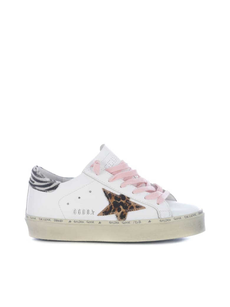 Golden Goose Hi Star Leather Upper Leo Horsy Star Zebra Horsy Heel Lettering - White Beige Brown Leo