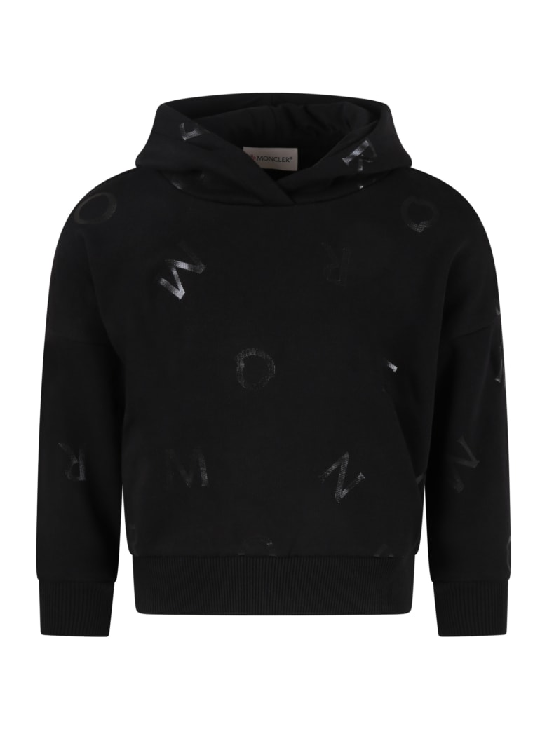Moncler Black Sweatshirt For Boy With Logos - Black