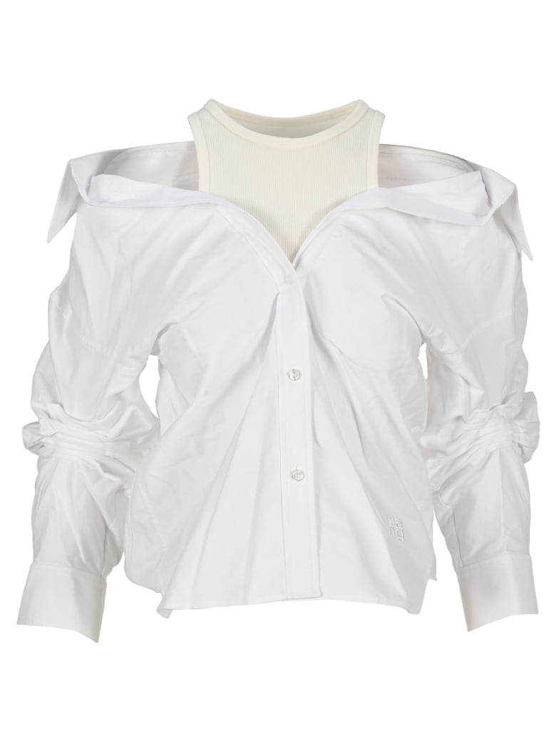 T by Alexander Wang Layered Off-the-shoulder Shirt - WHITE