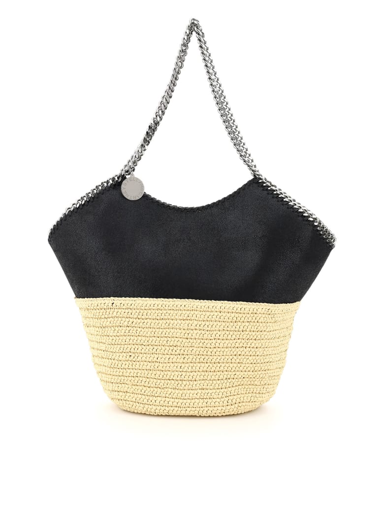 Stella McCartney Large Faux Leather And Raffia Tote With Chain - Black