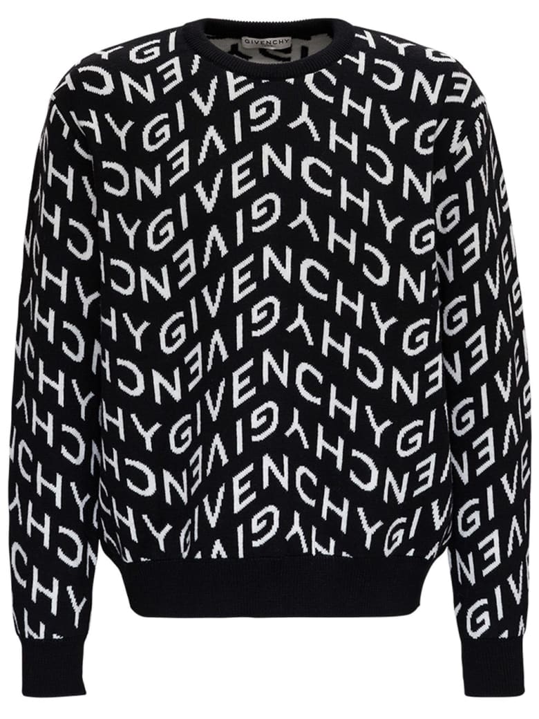 Givenchy Wool Sweater With Allover Refracted Logo Jacquard - Black