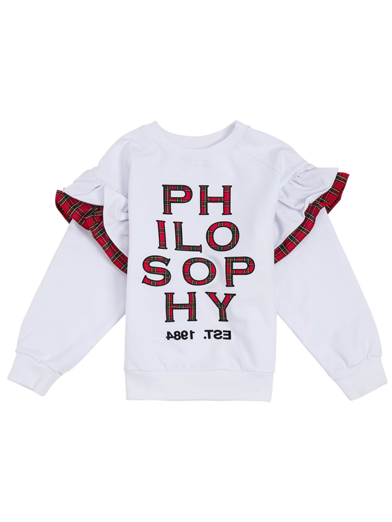 Philosophy di Lorenzo Serafini Kids White Cotton Sweatshirt With Ruffles Detail And Maxi Logo - White